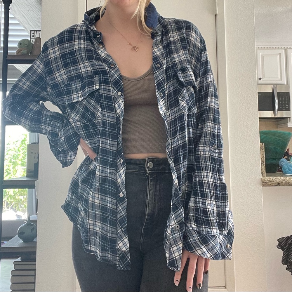 blue and white checkered flannel